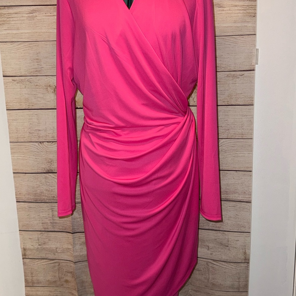 Amazon Essentials Pink Long Sleeve V-Neck Wrap Dress